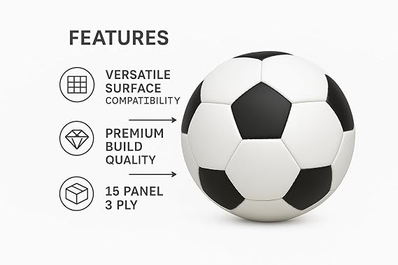 Size-5 Football with Air Pump | 15 Panel Black and White PVC Soccer Ball | Training & Match Ball for Kids & Adults | Suitable for Grass, Turf & Hard Ground