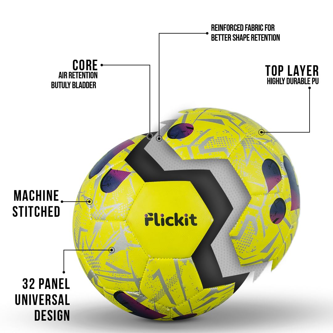 FLICKIT Smart Football Size 5 – AI-Powered Training Ball for Teens & Adults (Ages 13+) | Durable Grained PU | Precision Stitching | App-Enabled Drill Tracking | Indoor Outdoor Grass Turf Use