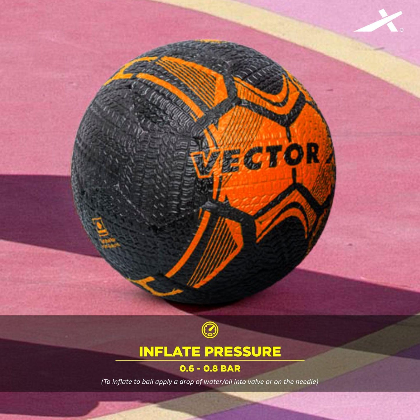 Street Soccer Rubber Moulded Indoor/Outdoor Water-Resistant Football + Pump with Butyl Bladder, Black-Orange, Size 5, Suitable for Match and Training for Adults 15+ Years