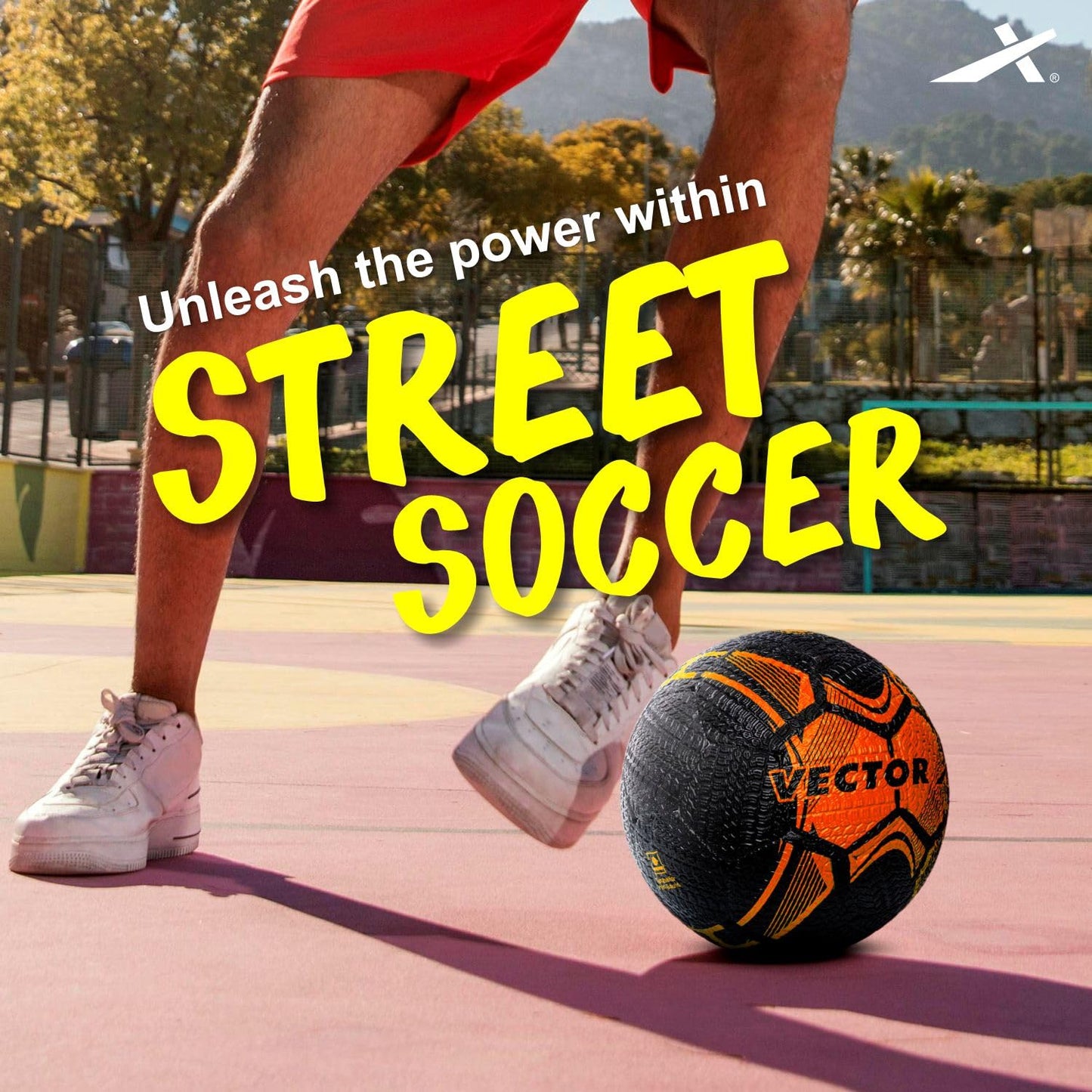 Street Soccer Rubber Moulded Indoor/Outdoor Water-Resistant Football + Pump with Butyl Bladder, Black-Orange, Size 5, Suitable for Match and Training for Adults 15+ Years