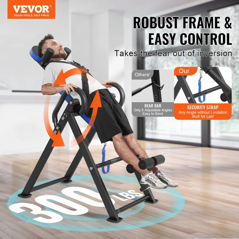 Heavy Duty Inversion Table 300 lbs Capacity Back Stretcher Machine with Adjustable Height Headrest for Decompression