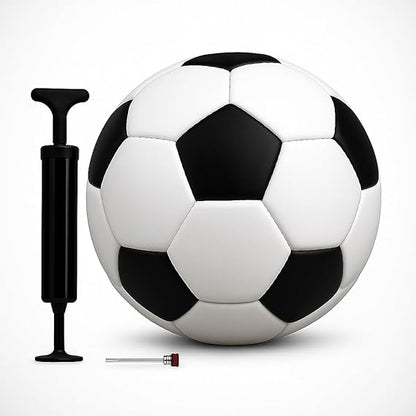 Size-5 Football with Air Pump | 15 Panel Black and White PVC Soccer Ball | Training & Match Ball for Kids & Adults | Suitable for Grass, Turf & Hard Ground