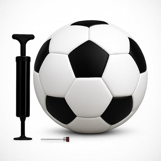 Size-5 Football with Air Pump | 15 Panel Black and White PVC Soccer Ball | Training & Match Ball for Kids & Adults | Suitable for Grass, Turf & Hard Ground