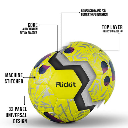 FLICKIT Smart Football Size 5 – AI-Powered Training Ball for Teens & Adults (Ages 13+) | Durable Grained PU | Precision Stitching | App-Enabled Drill Tracking | Indoor Outdoor Grass Turf Use