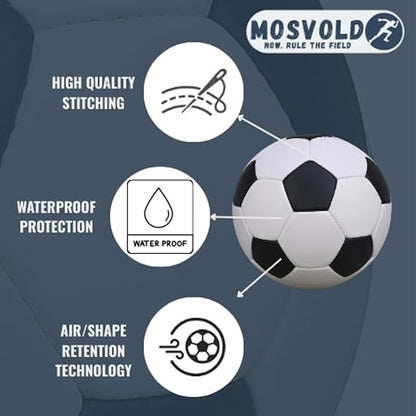 Size-5 Football with Air Pump | 15 Panel Black and White PVC Soccer Ball | Training & Match Ball for Kids & Adults | Suitable for Grass, Turf & Hard Ground